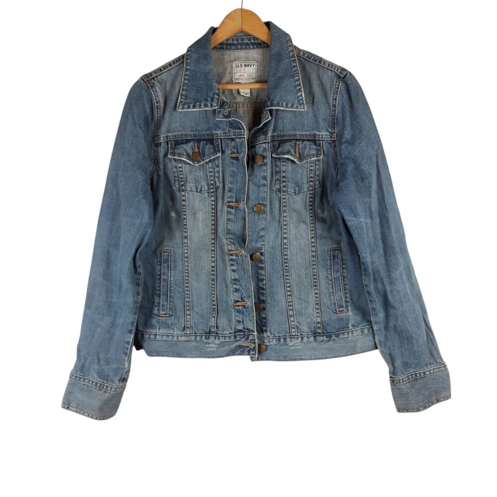 Old Navy Women's Denim Jacket Distressed Light Wash Size Large
